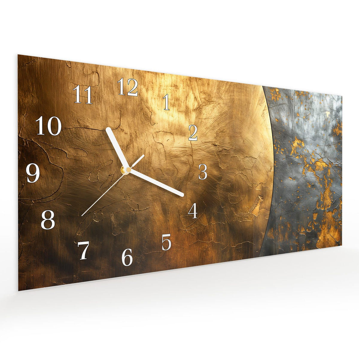 Vormontiert – mit Schwebeeffekt – Wanduhr Metallische Textur aus Glas – Querformat 60 × 30 cm