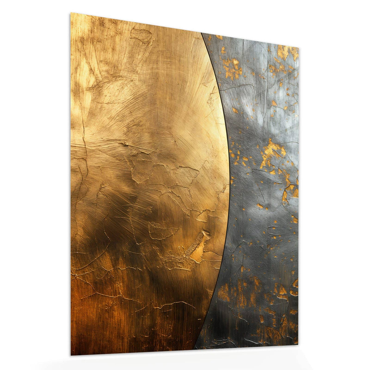 Echtglas, 4 mm – kein Acryl, keine Folie – Wandbild - Goldbogen auf Grau - Hochformat