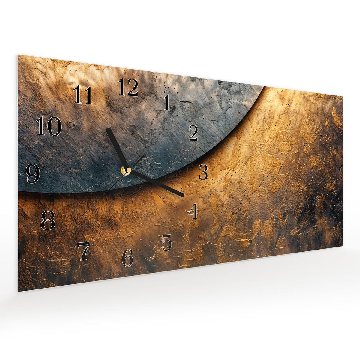Vormontiert – mit Schwebeeffekt – Wanduhr Abstraktes Metall aus Glas – Querformat 60 × 30 cm