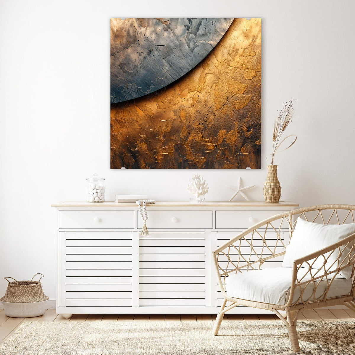 Echtglas, 4 mm – kein Acryl, keine Folie – Wandbild - Abstraktes Metall - Quadratisch