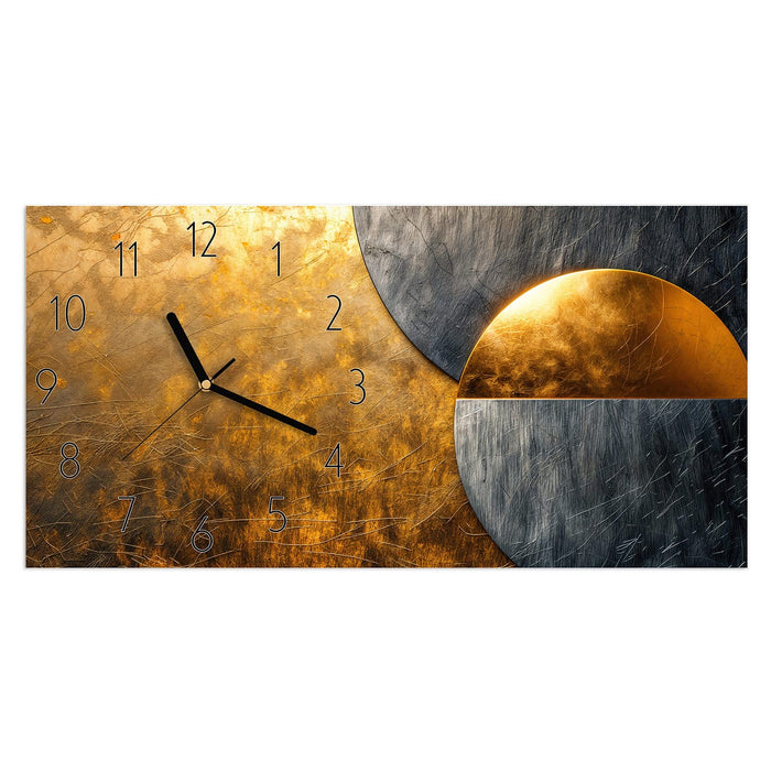 Wanduhr Metallkreise Gold Silber aus Glas – Querformat 60 × 30 cm mit Ziffernblatt Elegant