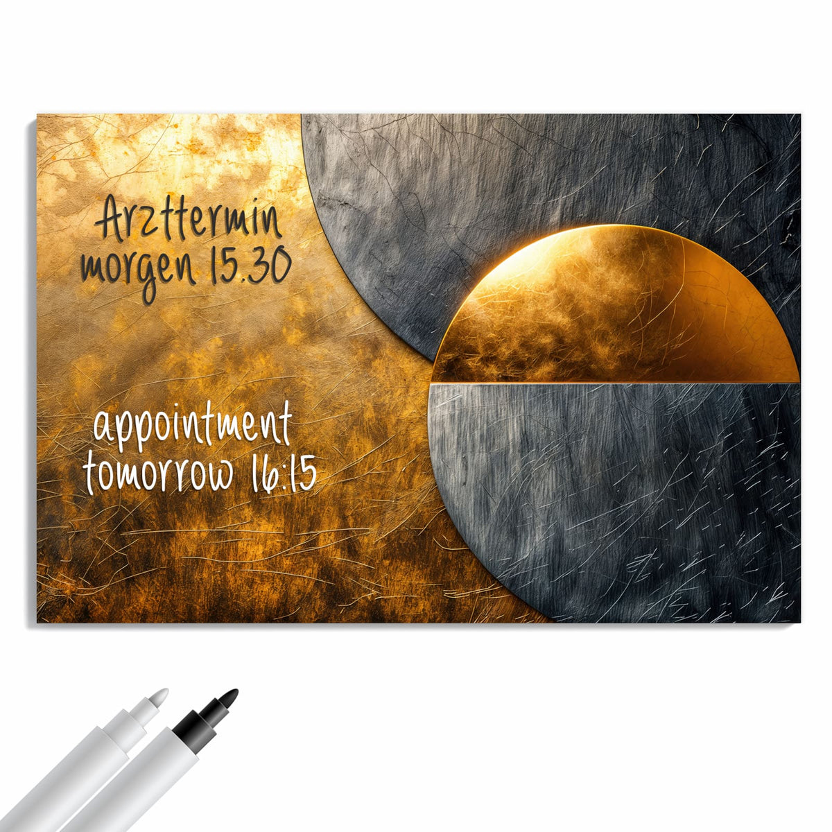Beschreiben, abwischen, anheften – Metall Magnettafel - Kreise in Gold und Grau