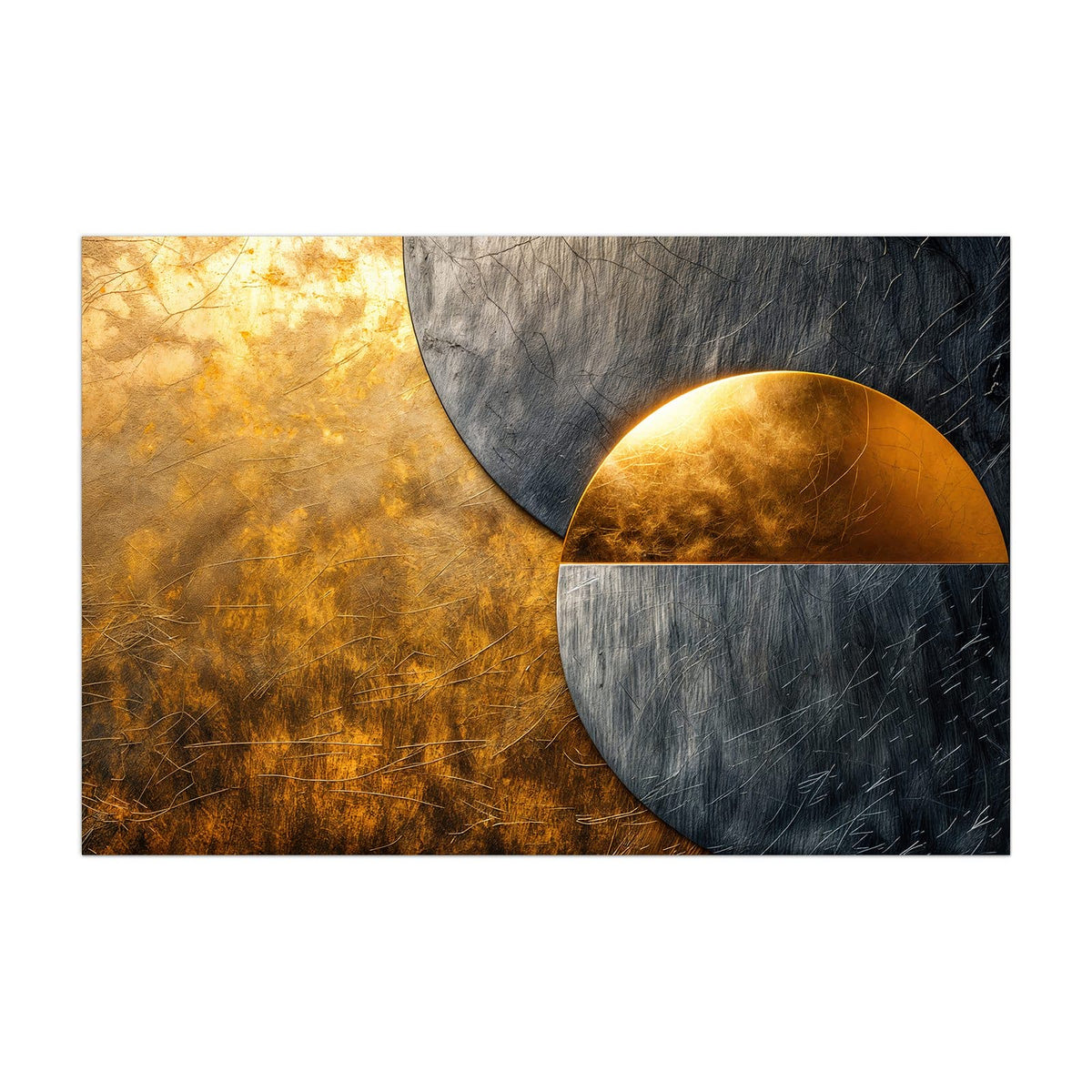 Küchenrückwand aus Glas Kreise in Gold und Grau im Hochformat, Motiv bildfüllend von vorn