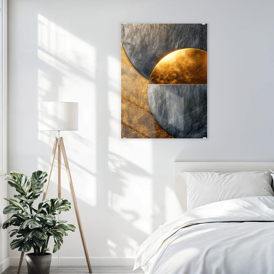 Maße Wandbild - Kreise in Gold und Grau - Hochformat