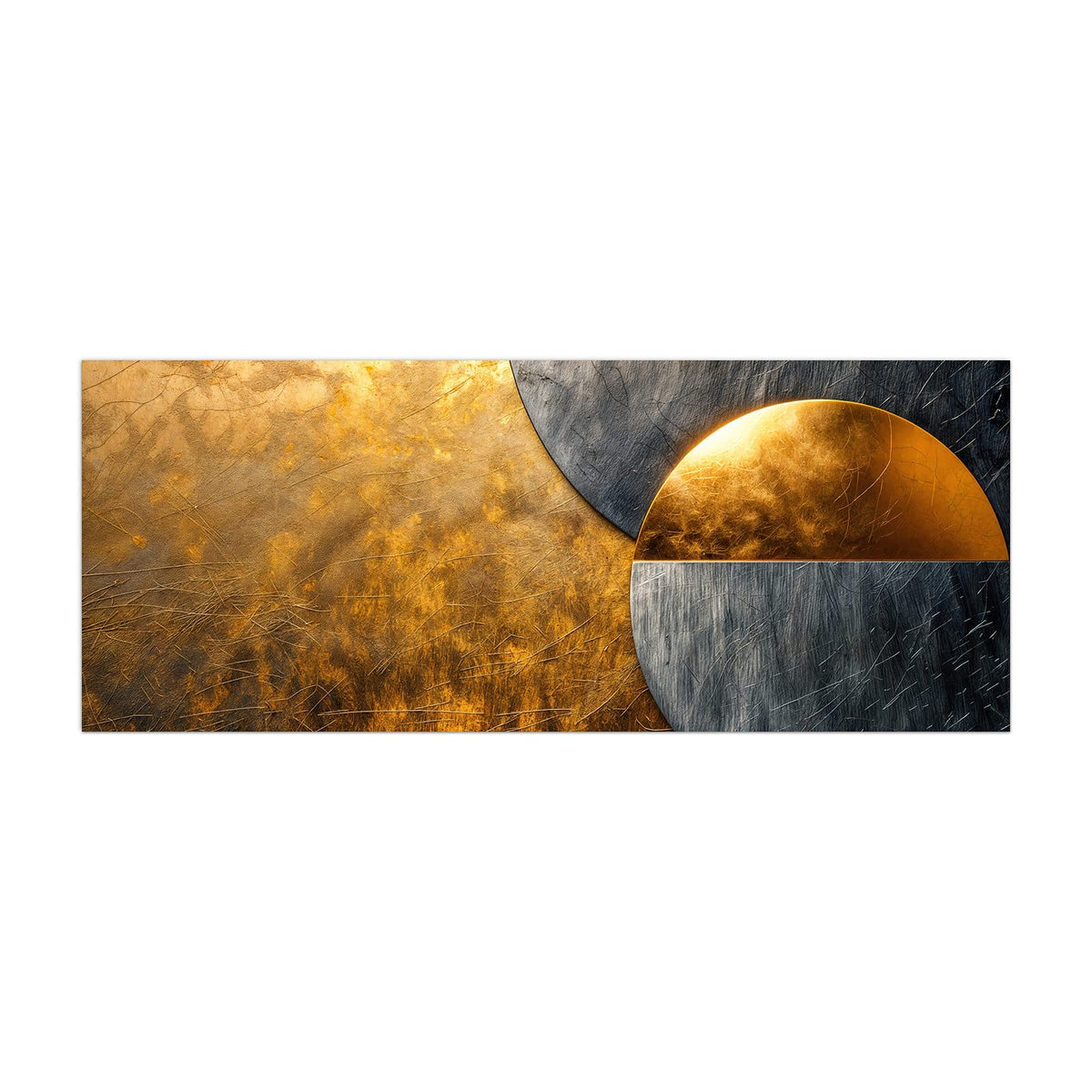 Küchenrückwand aus Glas Kreise in Gold und Grau im Hochformat, Motiv bildfüllend von vorn