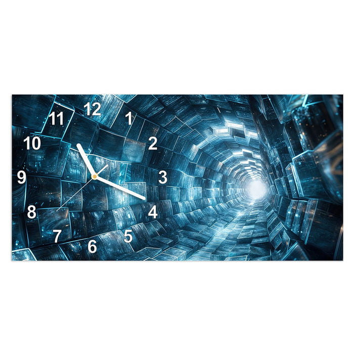 Wanduhr Futuristischer Tunnel aus Glas – Querformat 60 × 30 cm mit Ziffernblatt Modern