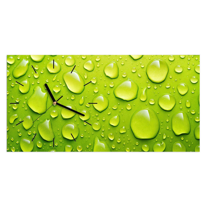 Wanduhr Sanfte Wassertropfen aus Glas – Querformat 60 × 30 cm mit Ziffernblatt Linie