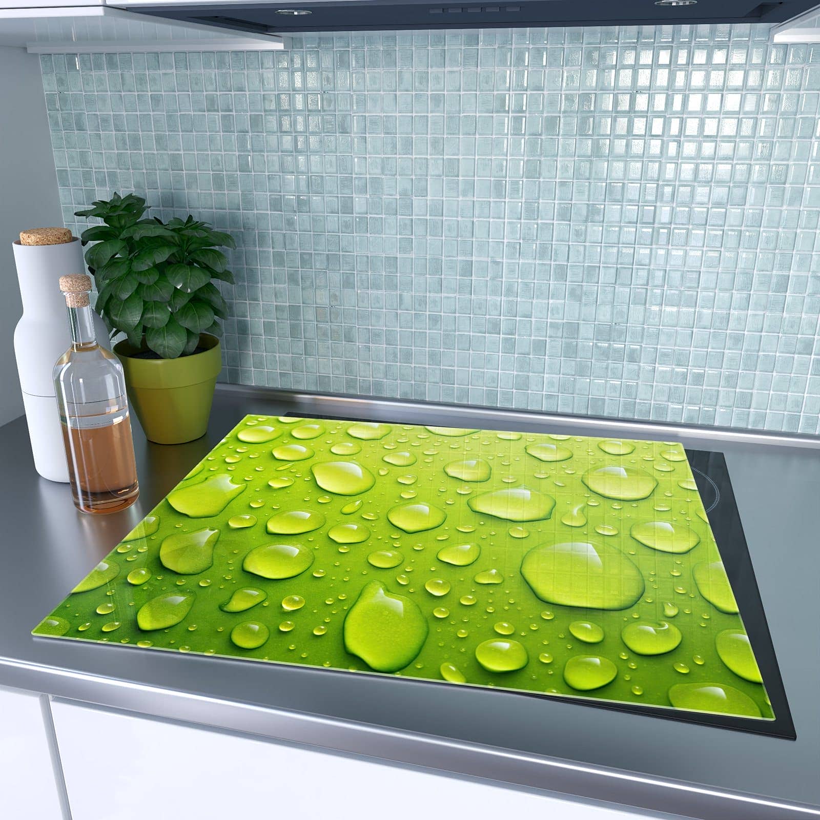 1-teilige Herdabdeckplatten aus Glas mit Sanfte Wassertropfen-Motiv auf dem Ceranfeld