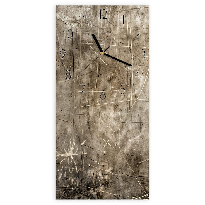 Wanduhr Abstrakte Kratzstruktur aus Glas – Hochformat 30 × 60 cm mit Ziffernblatt Elegant