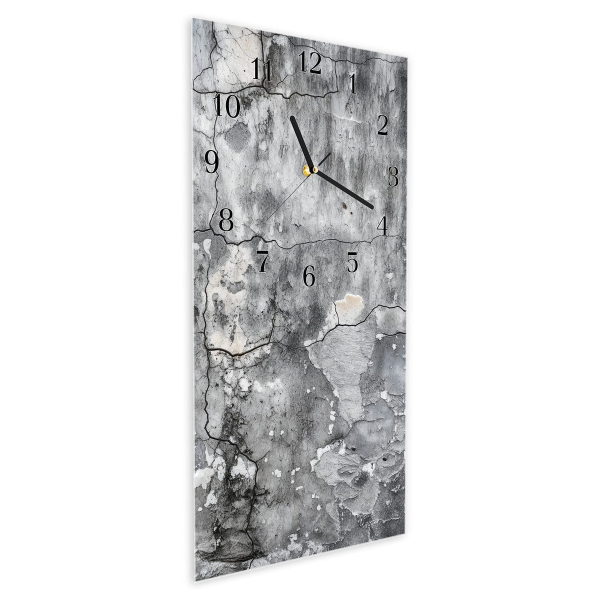 Vormontiert – mit Schwebeeffekt – Wanduhr Gealterte Wandoberfläche aus Glas – Hochformat 30 × 60 cm