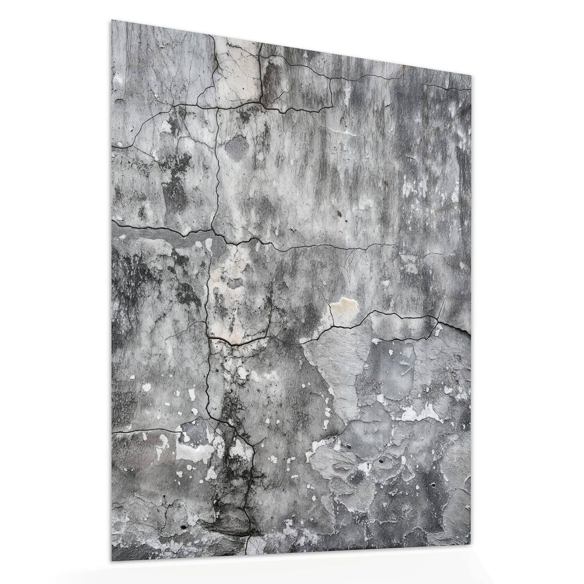 Echtglas, 4 mm – kein Acryl, keine Folie – Wandbild - Grauer Putz mit Rissen - Hochformat