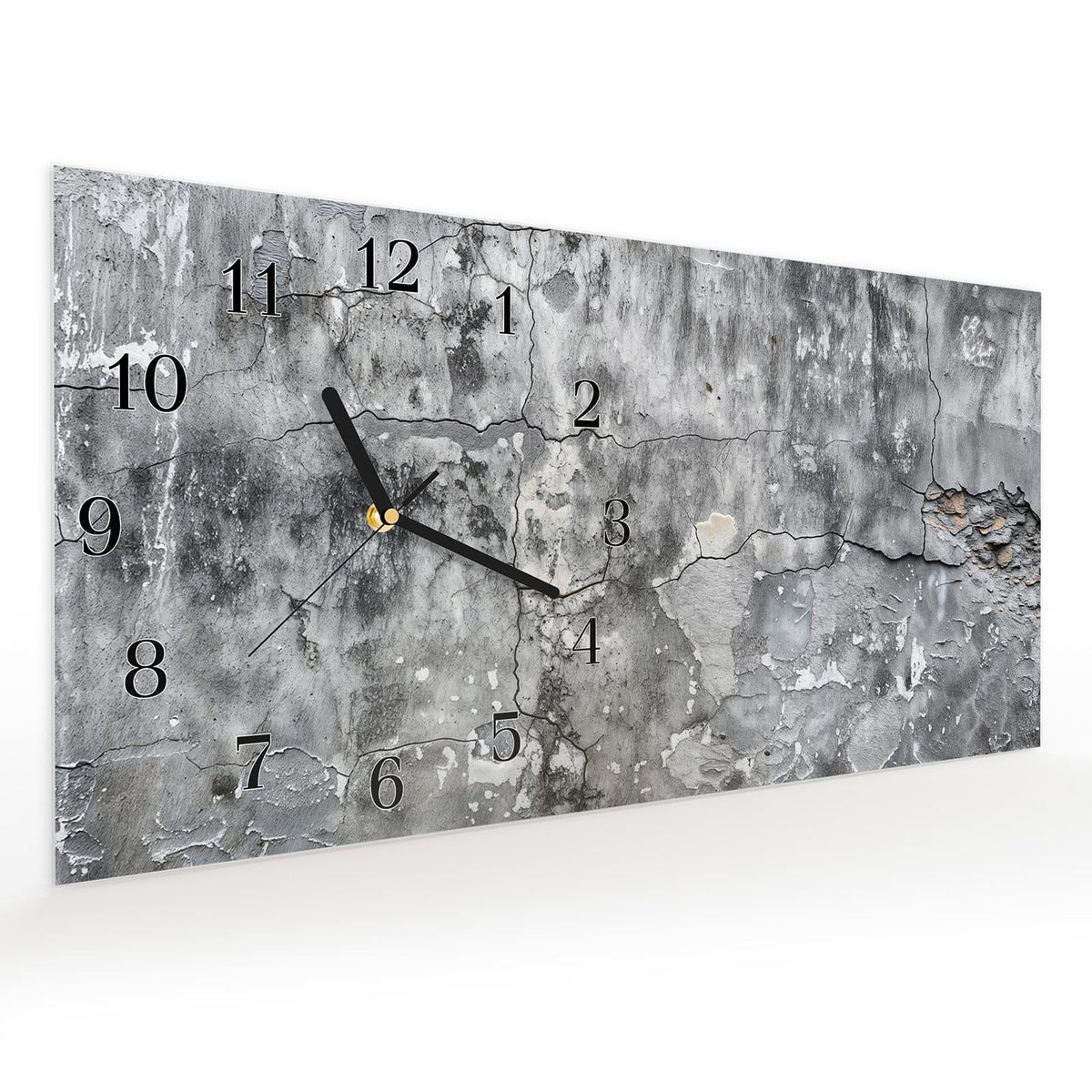 Vormontiert – mit Schwebeeffekt – Wanduhr Gealterte Wandoberfläche aus Glas – Querformat 60 × 30 cm