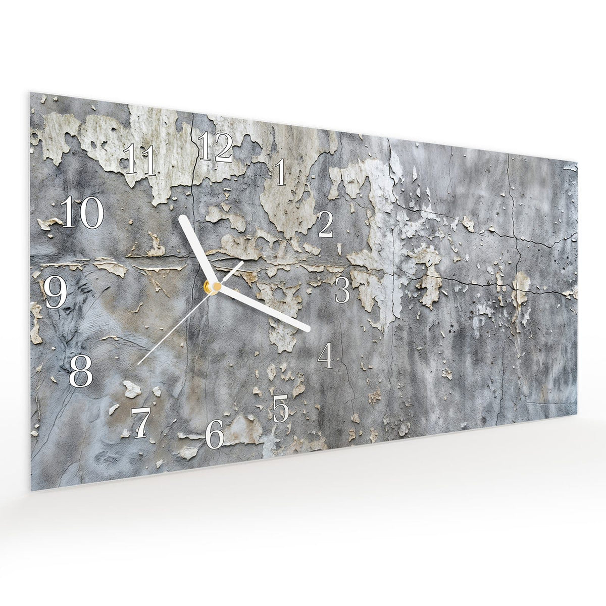 Vormontiert – mit Schwebeeffekt – Wanduhr Abblätternde Wand aus Glas – Querformat 60 × 30 cm