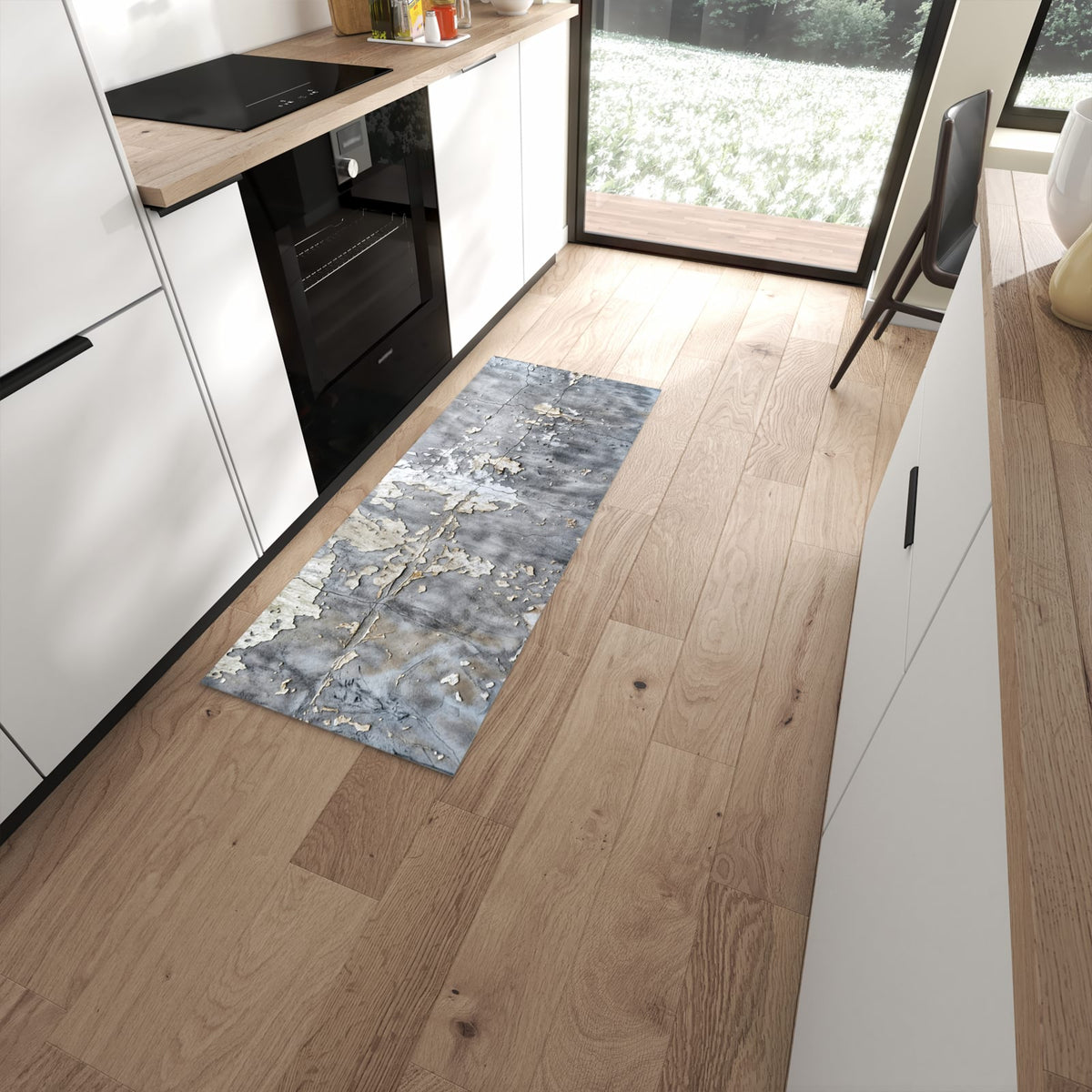 Rutschfester Küchenläufer mit Motiv Abblätternde Wand für sicheren Stand in moderner Küche #grösse_60 x 150 cm