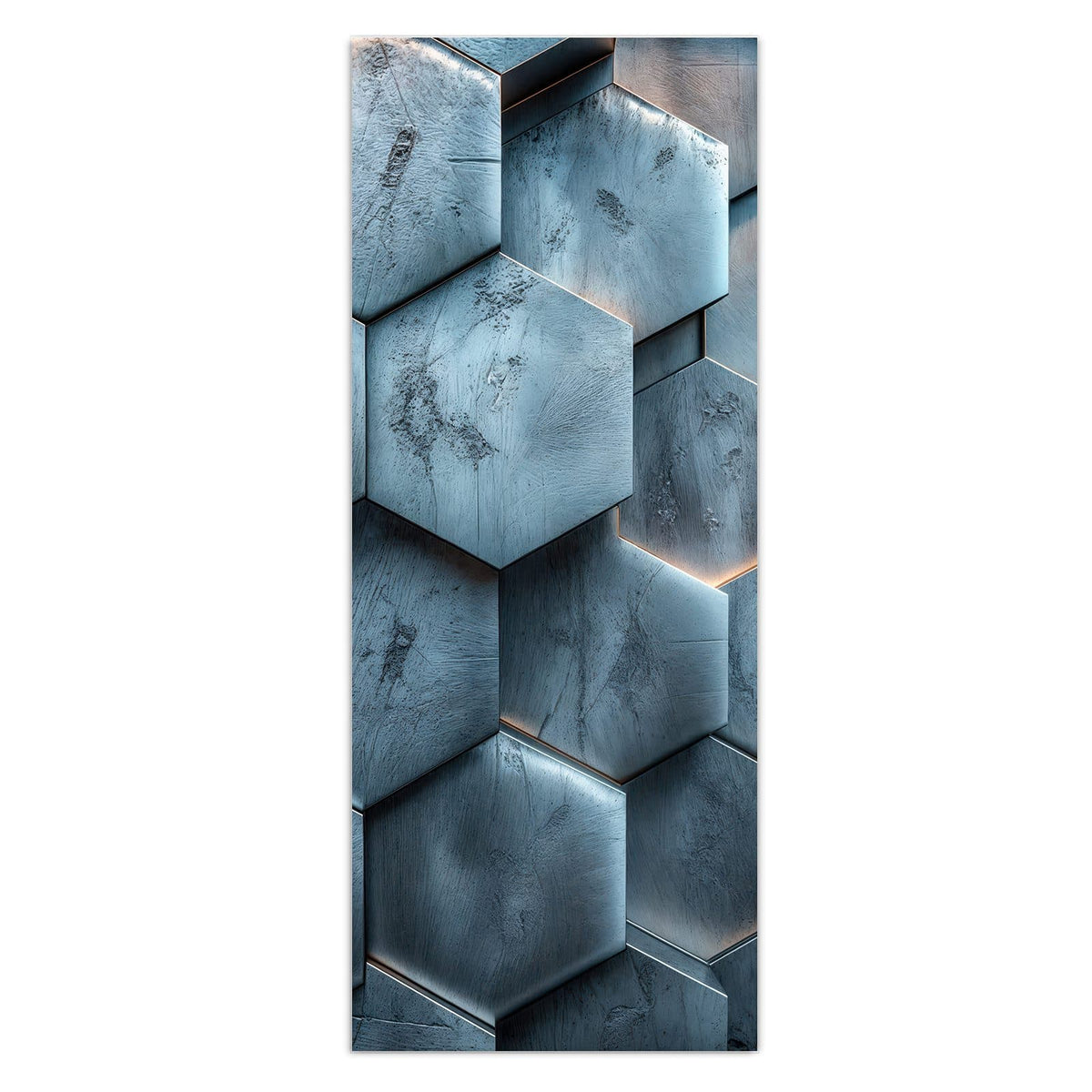 Wandbild - Wabenmuster in Blau - Hochformat – Dreidimensionale Waben in Metallblau