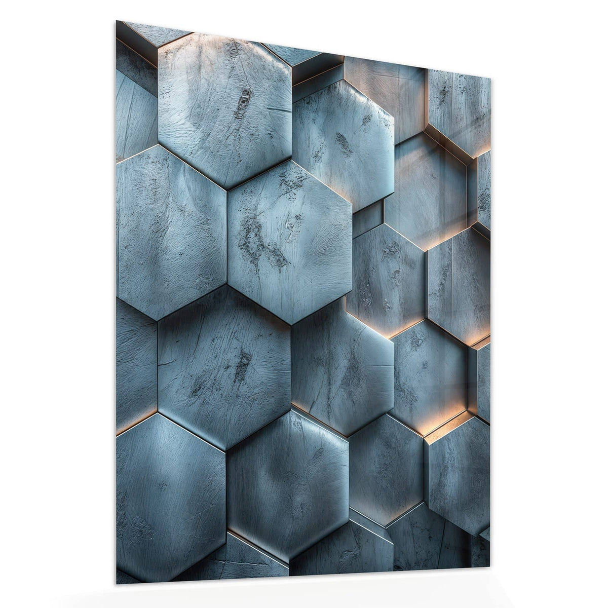 Echtglas, 4 mm – kein Acryl, keine Folie – Wandbild - Wabenmuster in Blau - Hochformat