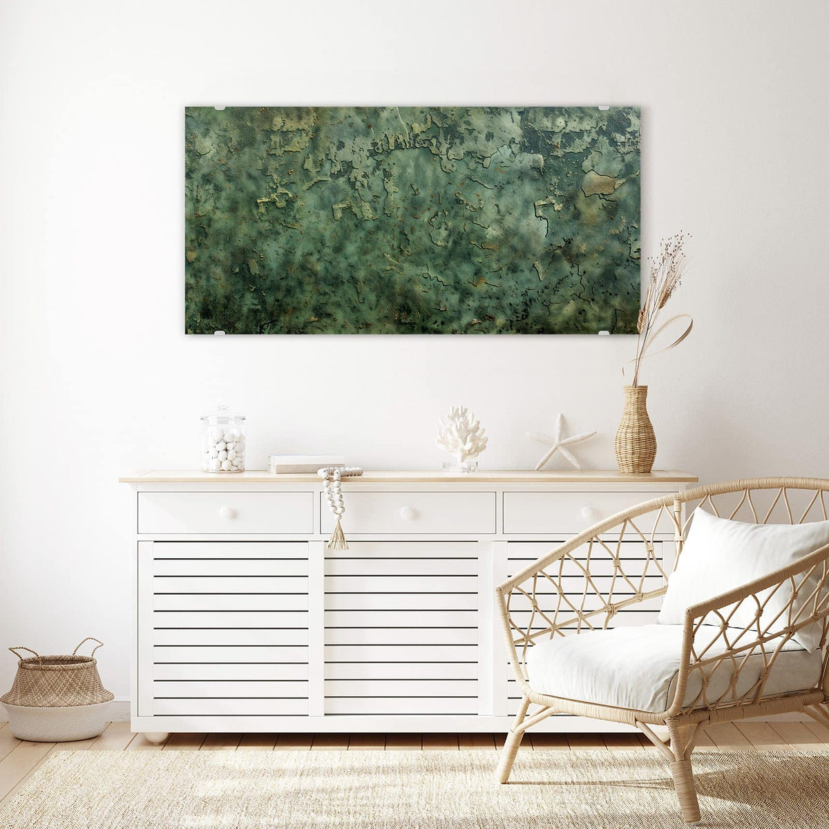 Echtglas, 4 mm – kein Acryl, keine Folie – Wandbild - Moosgrüne Wand - Querformat