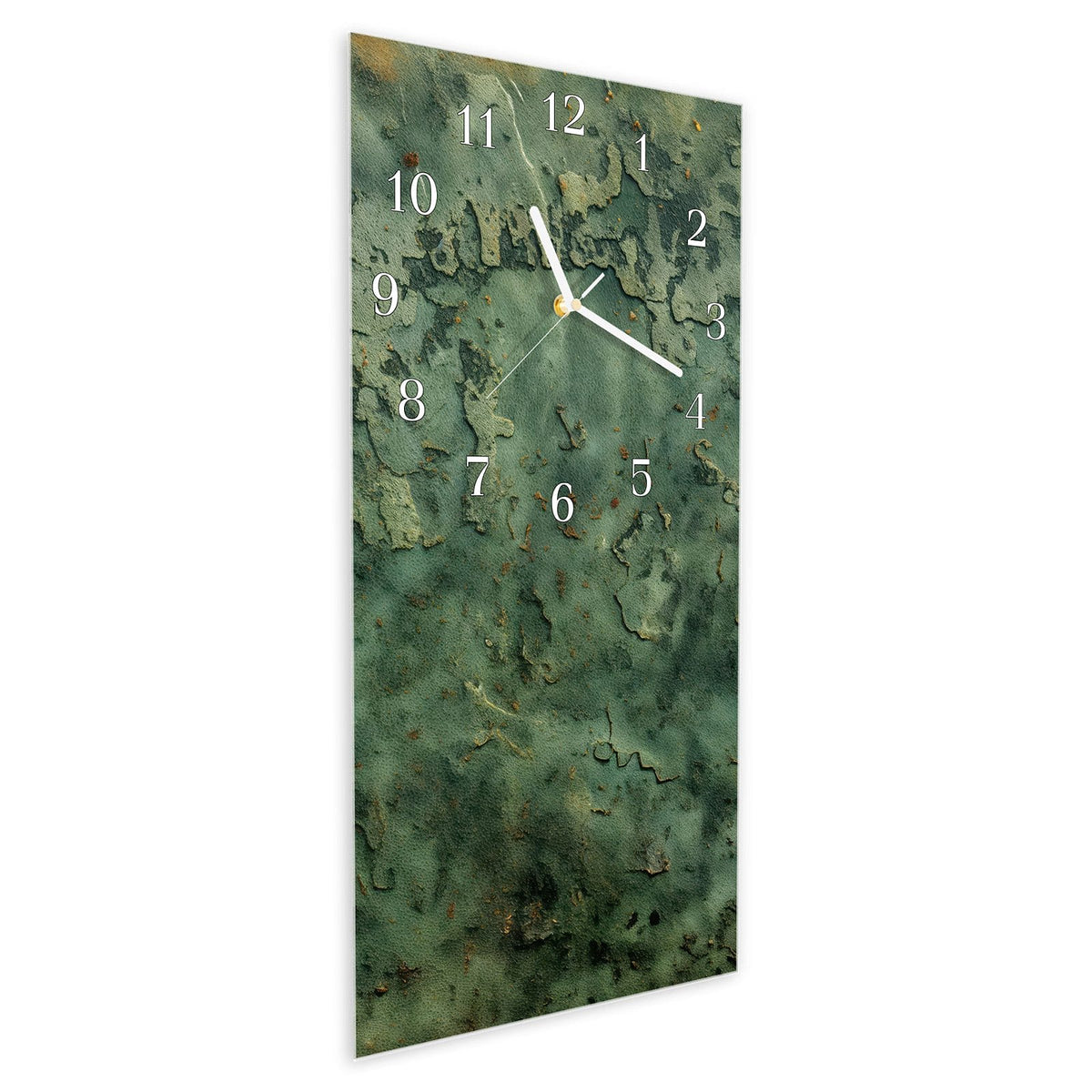 Vormontiert – mit Schwebeeffekt – Wanduhr Verwitterte Textur aus Glas – Hochformat 30 × 60 cm