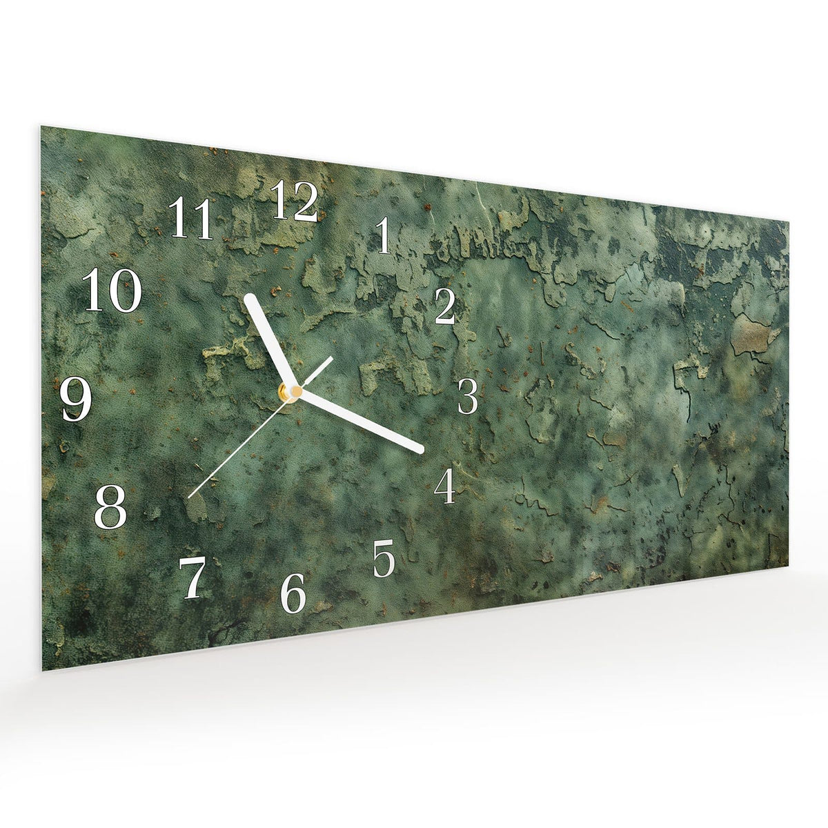Vormontiert – mit Schwebeeffekt – Wanduhr Verwitterte Textur aus Glas – Querformat 60 × 30 cm