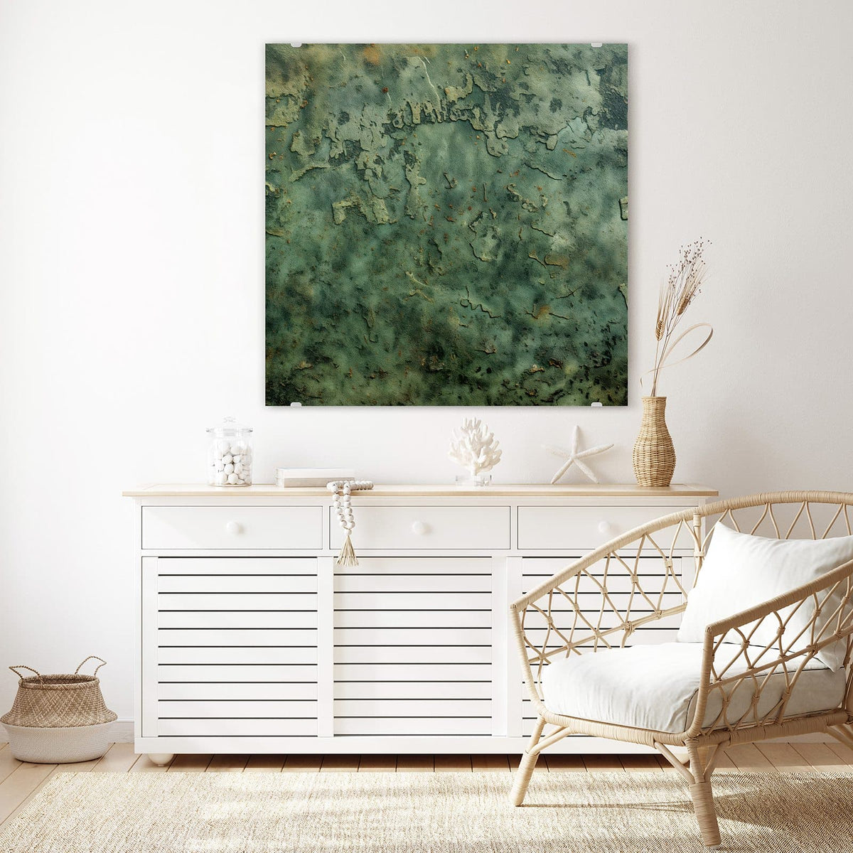 Echtglas, 4 mm – kein Acryl, keine Folie – Wandbild - Moosgrüne Wand - Quadratisch