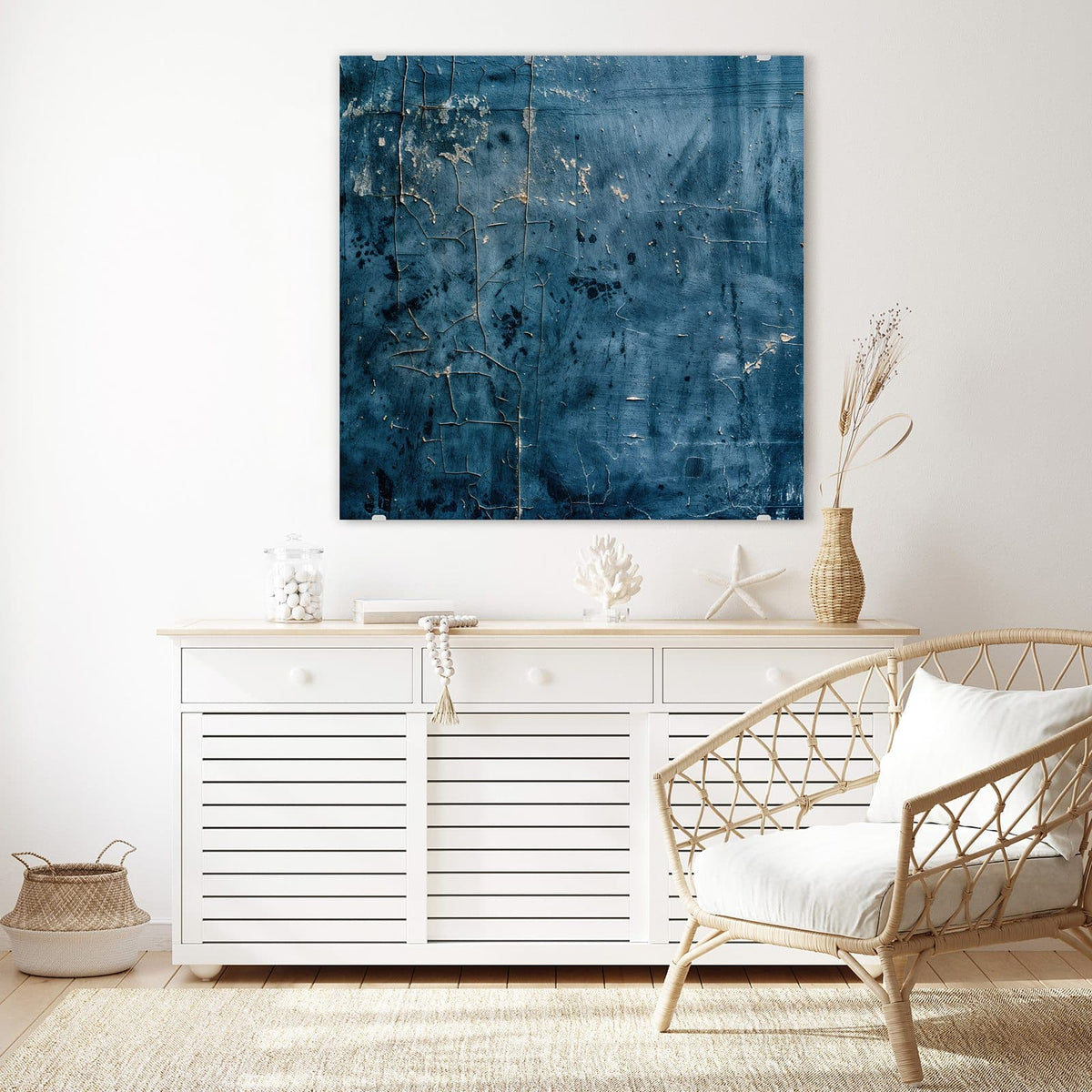 Echtglas, 4 mm – kein Acryl, keine Folie – Wandbild - Verwittertes Blau - Quadratisch