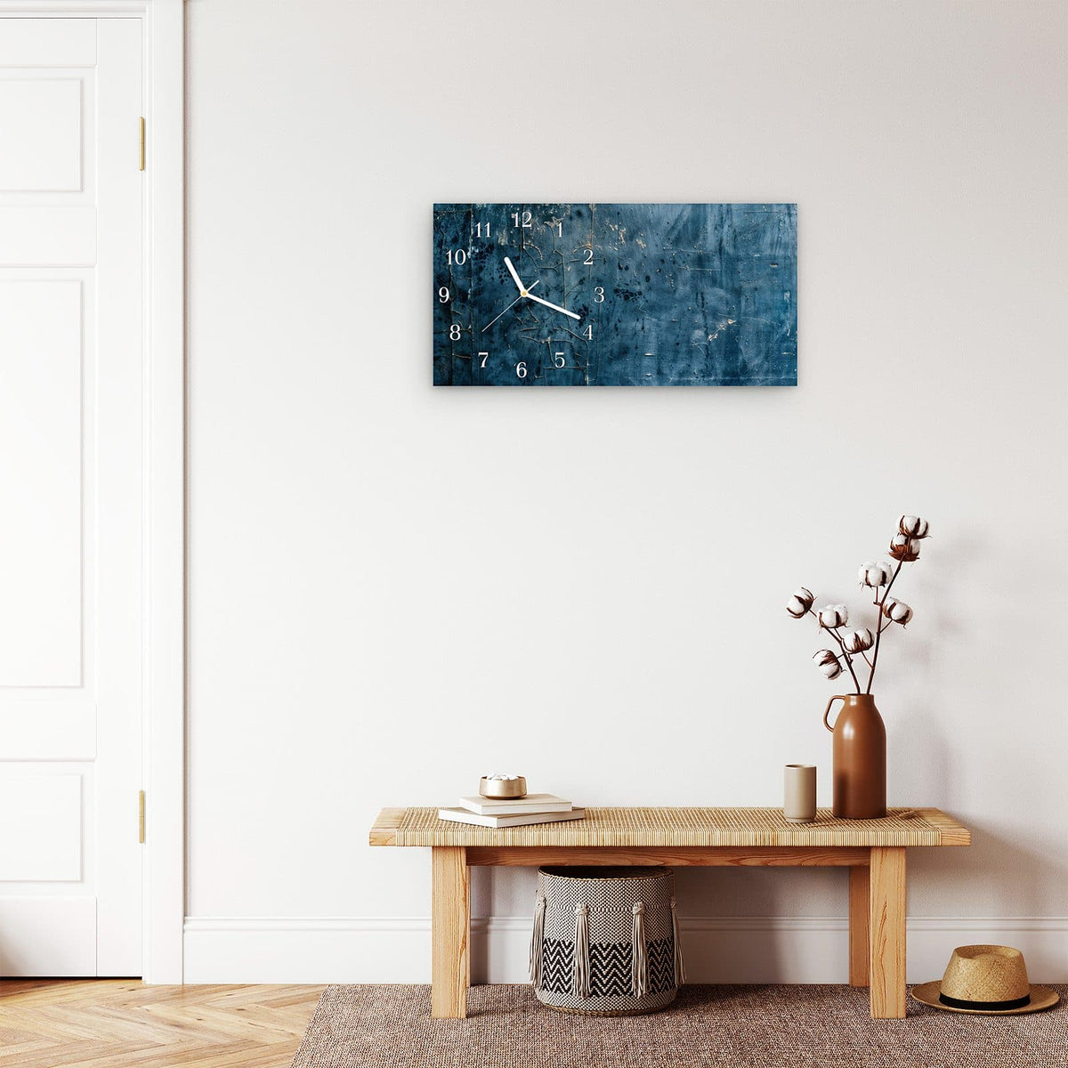 Moderne Wanduhr aus Glas mit Farbtiefe – Wanduhr Alte Steinwand aus Glas – Querformat 60 × 30 cm