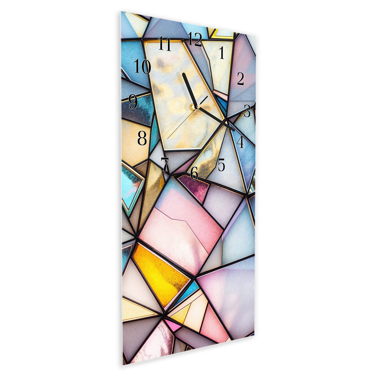Vormontiert – mit Schwebeeffekt – Wanduhr Buntes Glasmosaik aus Glas – Hochformat 30 × 60 cm