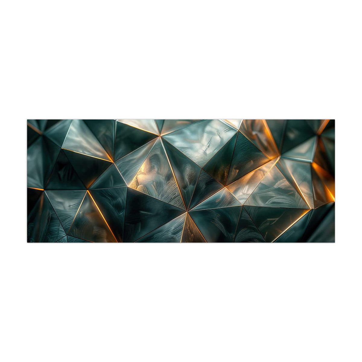 Küchenrückwand aus Glas Dreiecke mit Goldkanten im Hochformat, Motiv bildfüllend von vorn