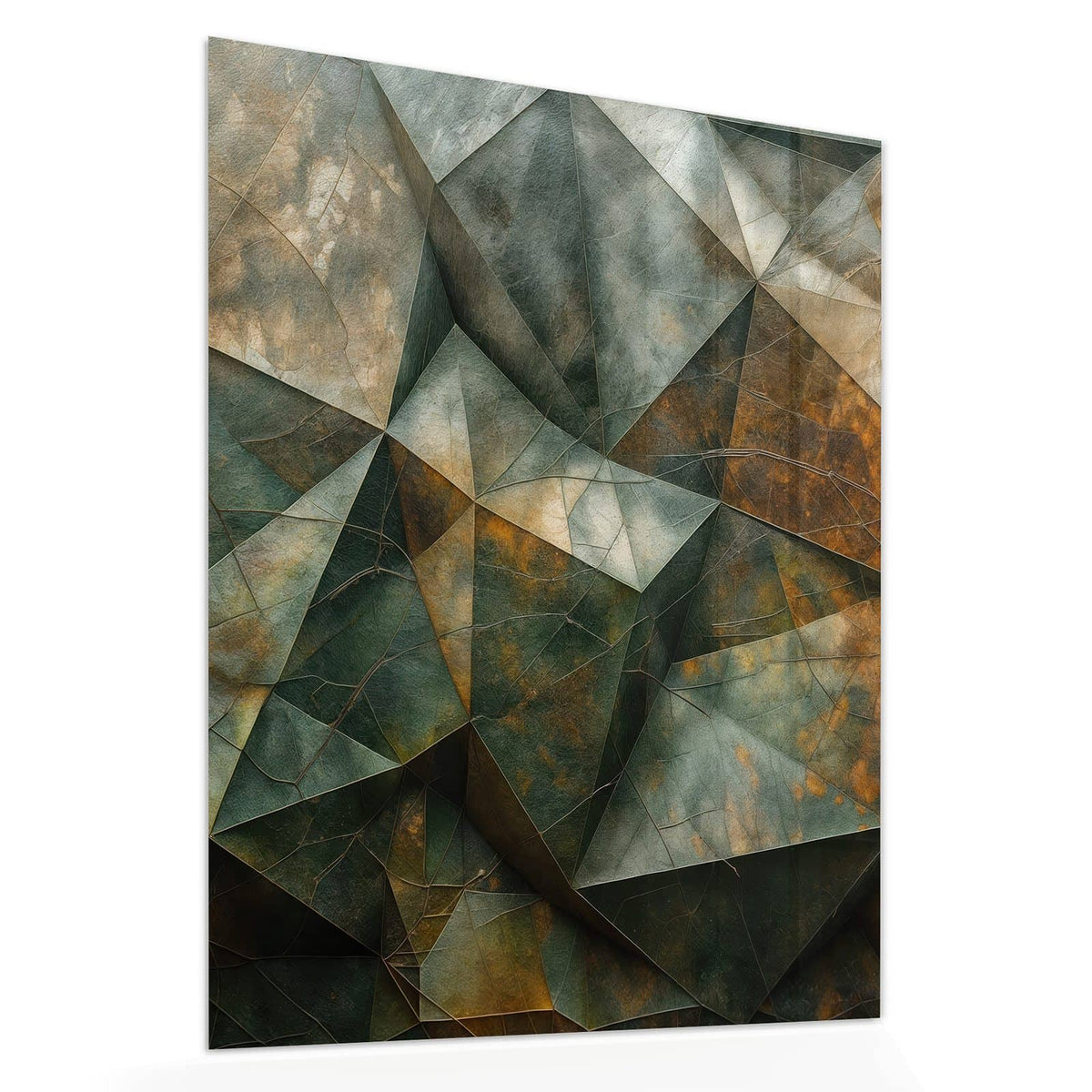 Echtglas, 4 mm – kein Acryl, keine Folie – Wandbild - Grüne Steinfacetten - Hochformat