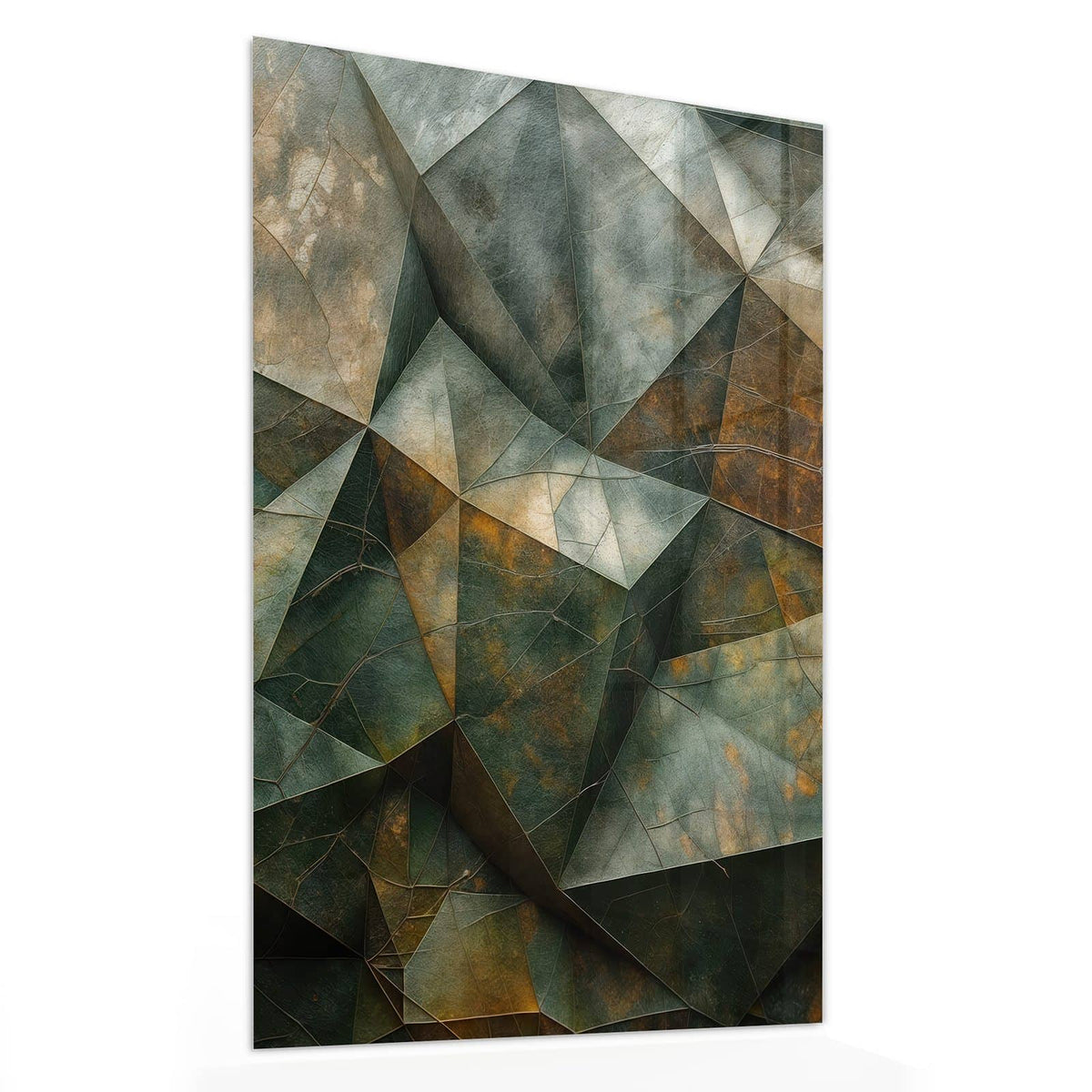 11 Größen – von 30 × 60 bis 60 × 150 cm – Wandbild - Grüne Steinfacetten - Hochformat
