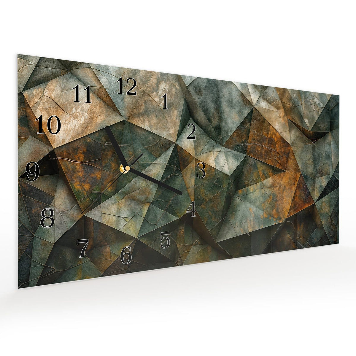 Vormontiert – mit Schwebeeffekt – Wanduhr Geometrische Abstraktion aus Glas – Querformat 60 × 30 cm