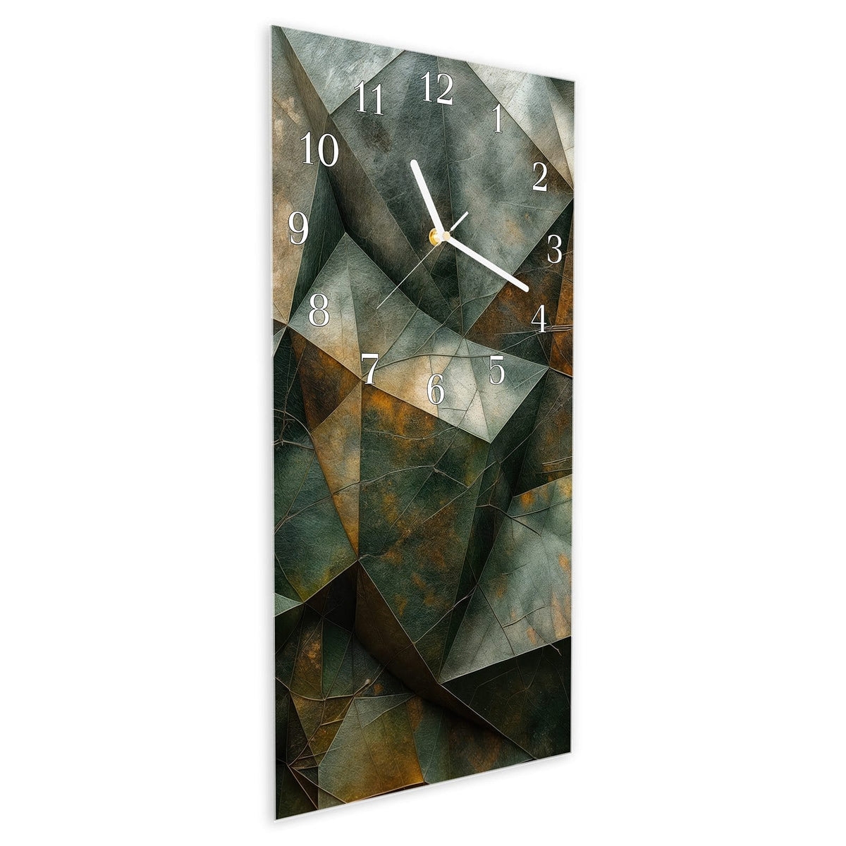 Vormontiert – mit Schwebeeffekt – Wanduhr Geometrische Abstraktion aus Glas – Hochformat 30 × 60 cm