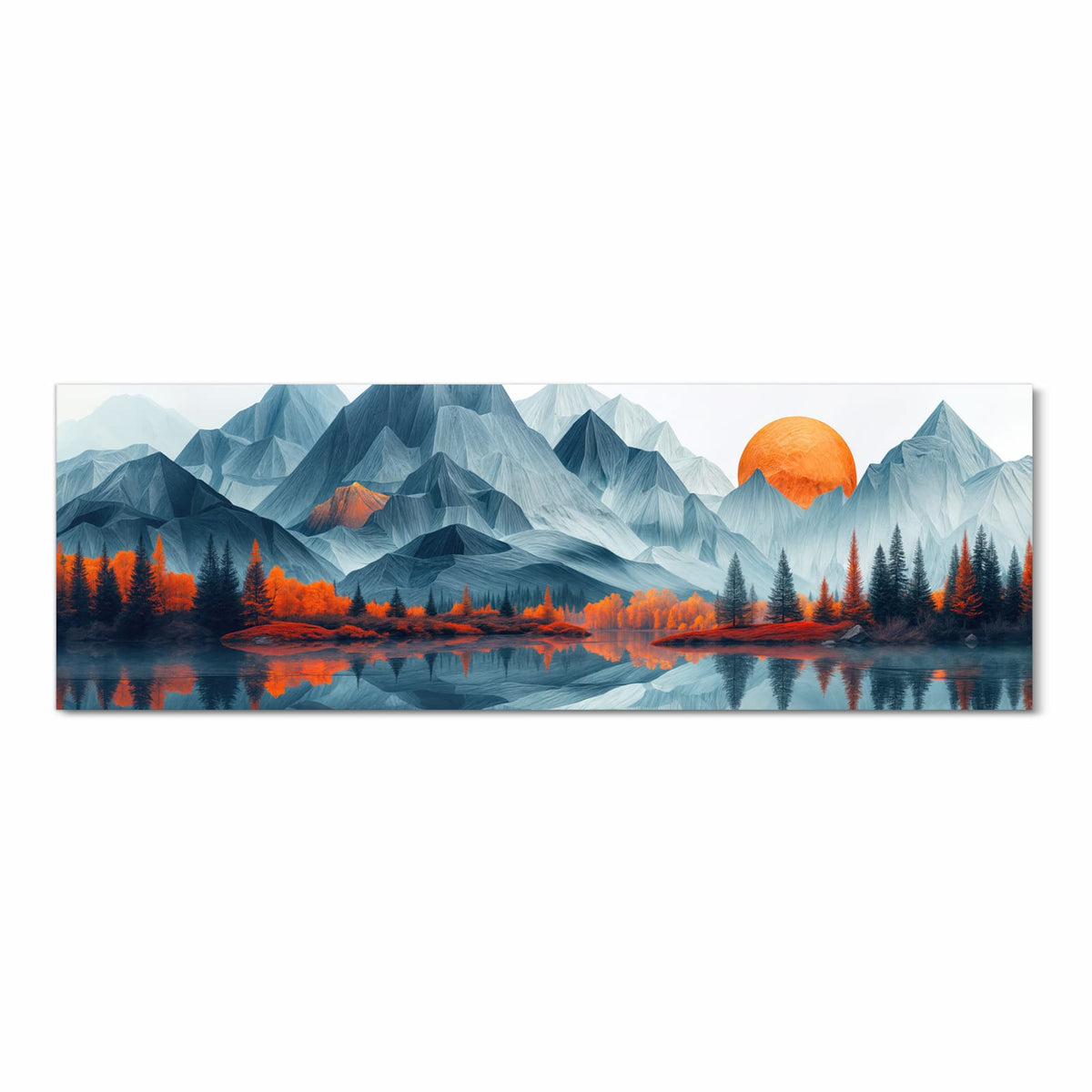 Flacher großer Küchenteppich mit Motiv Berge Mit Spiegelung in Frontansicht