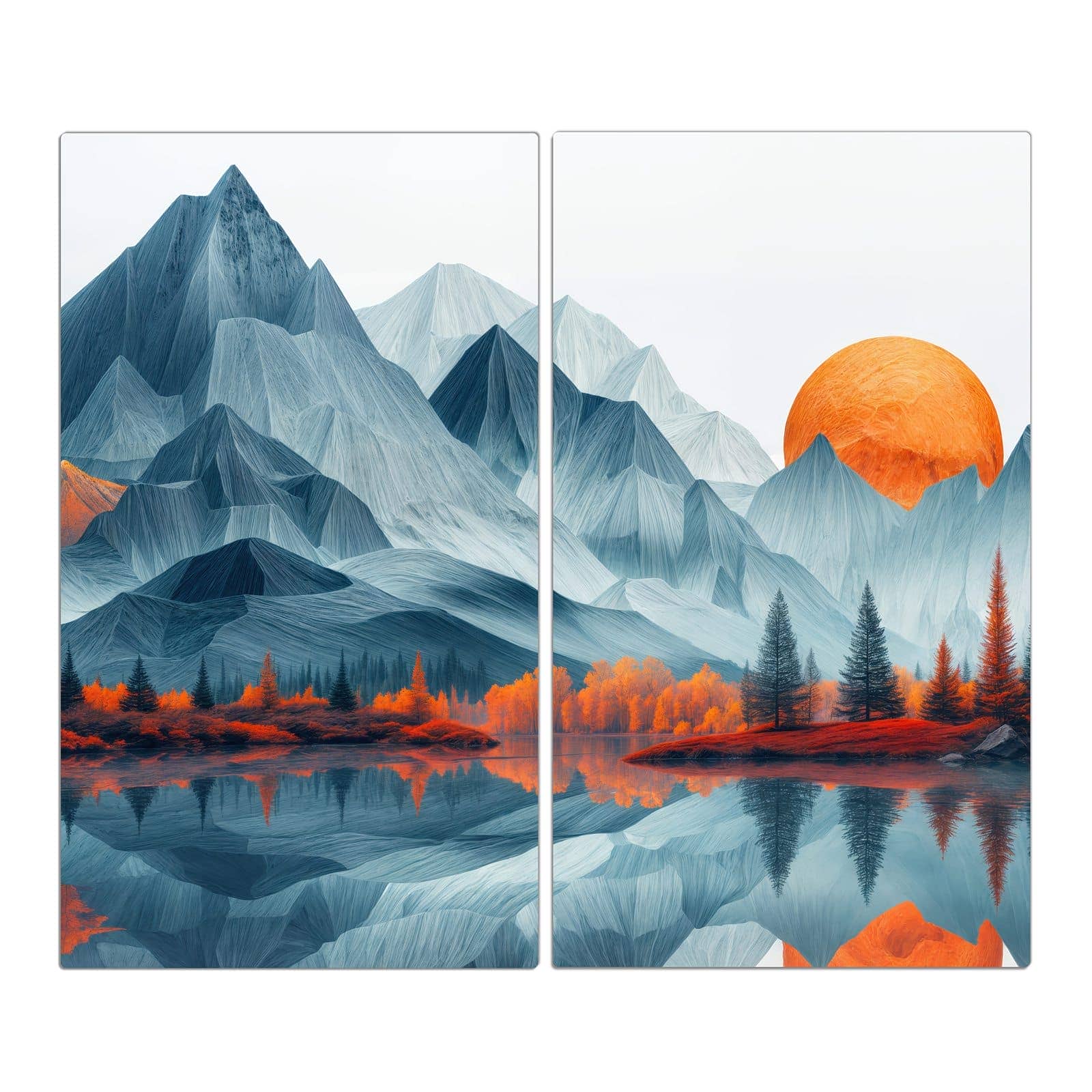 2-teilige Abdeckplatten für den Herd mit Berge Mit Spiegelung-Motiv in der Frontansicht #grösse_2-Teilig (60x52cm)
