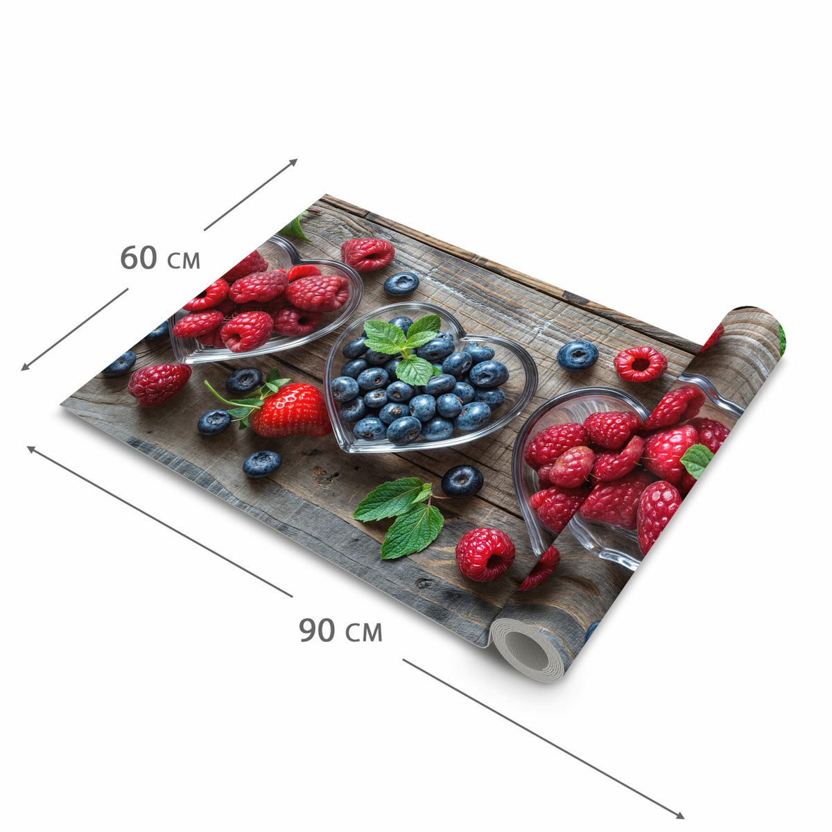 Abriebfester Küchenläufer mit Motiv Herzschalen Beeren in der Grösse 90x180 cm