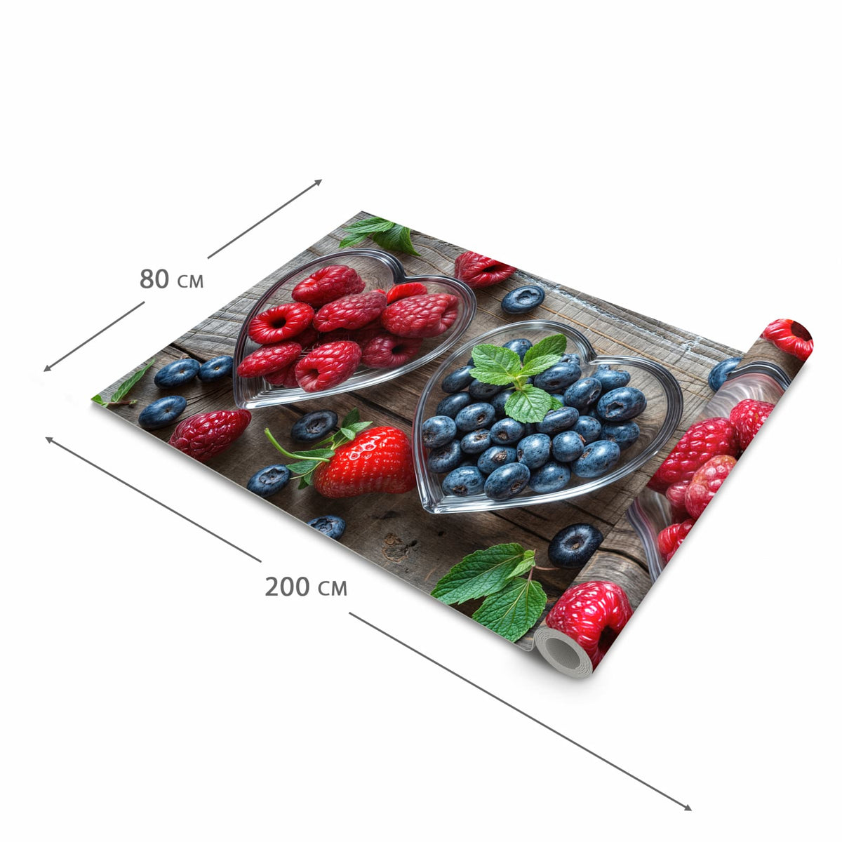 UV-beständiger Küchenläufer mit Motiv Herzschalen Beeren in der Grösse 90x180 cm