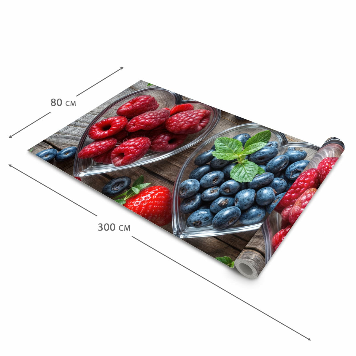 Fleckenresistenter rutschfester Küchenläufer mit Motiv Herzschalen Beeren in der Größe 90x180 cm