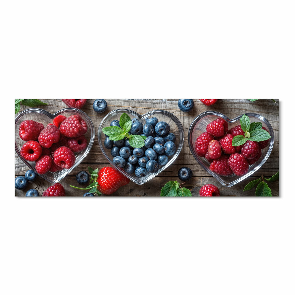 Schmutzabweisender Küchenteppich mit Motiv Herzschalen Beeren in Frontansicht
