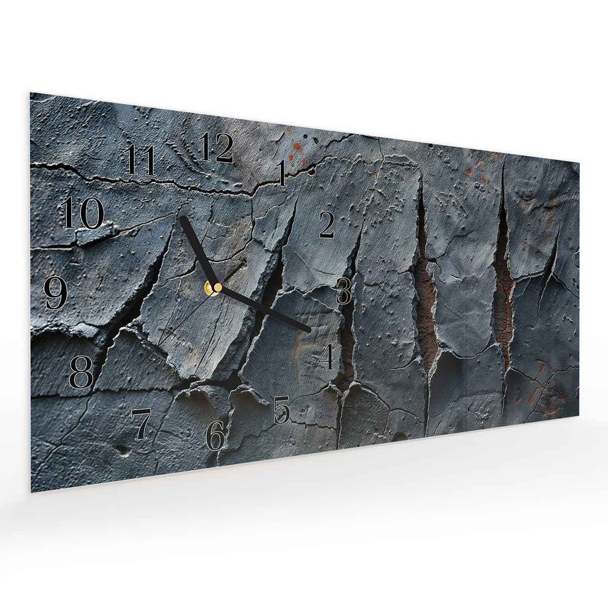 Vormontiert – mit Schwebeeffekt – Wanduhr Rissige mit Oberfläche aus Glas – Querformat 60 × 30 cm