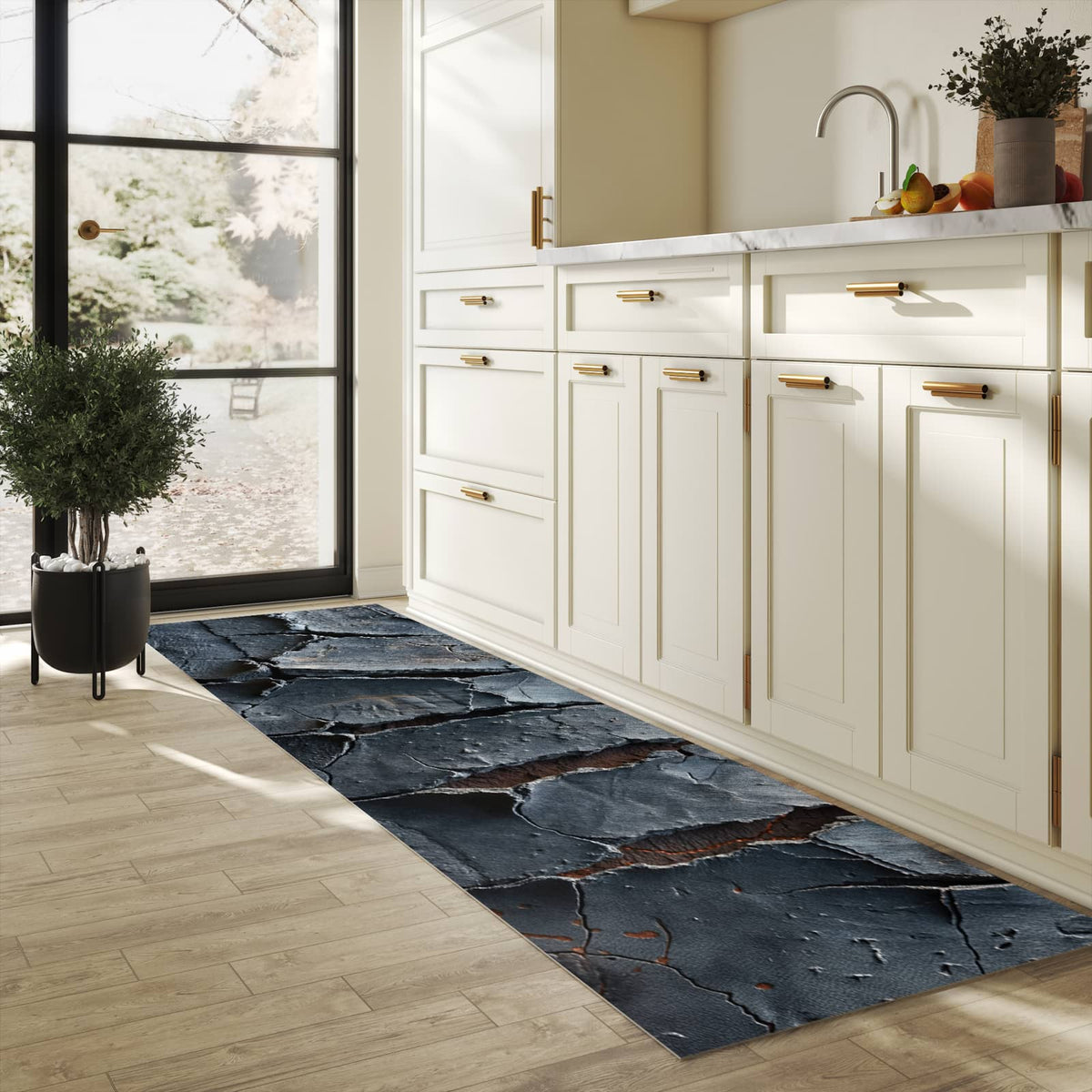 Fleckenresistenter waschbarer Teppich Küche mit Motiv Rissige mit Oberfläche in heller Küche