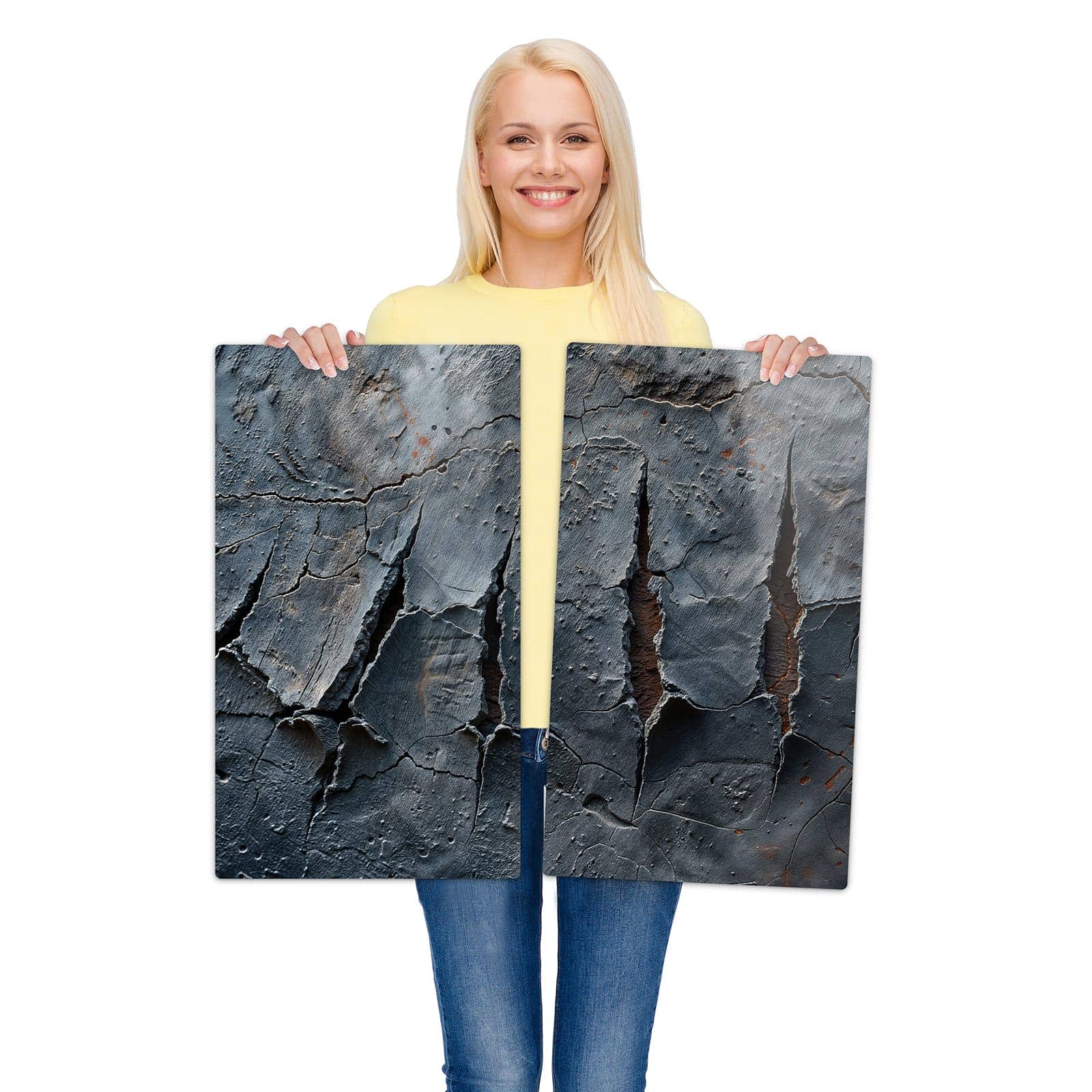 2-teilige Glasplatte für Herd mit Rissige mit Oberfläche-Motiv wird zur Größendarstellung gehalten