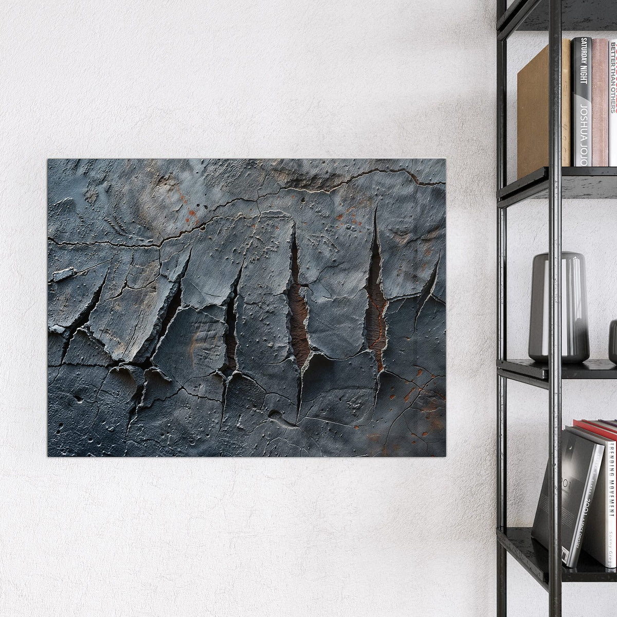 Glas Magnettafel - Rissiger Fels – Rissige Oberfläche in dunklem Grau