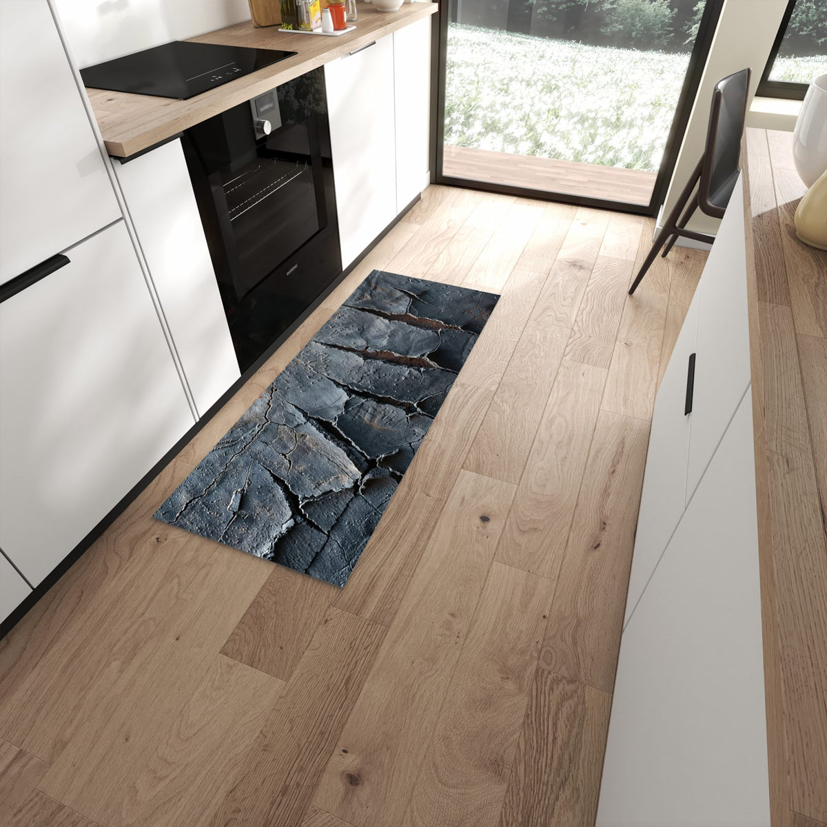Wasserabweisender Bodenläufer mit Motiv Rissige mit Oberfläche in moderner Küche #grösse_60 x 150 cm