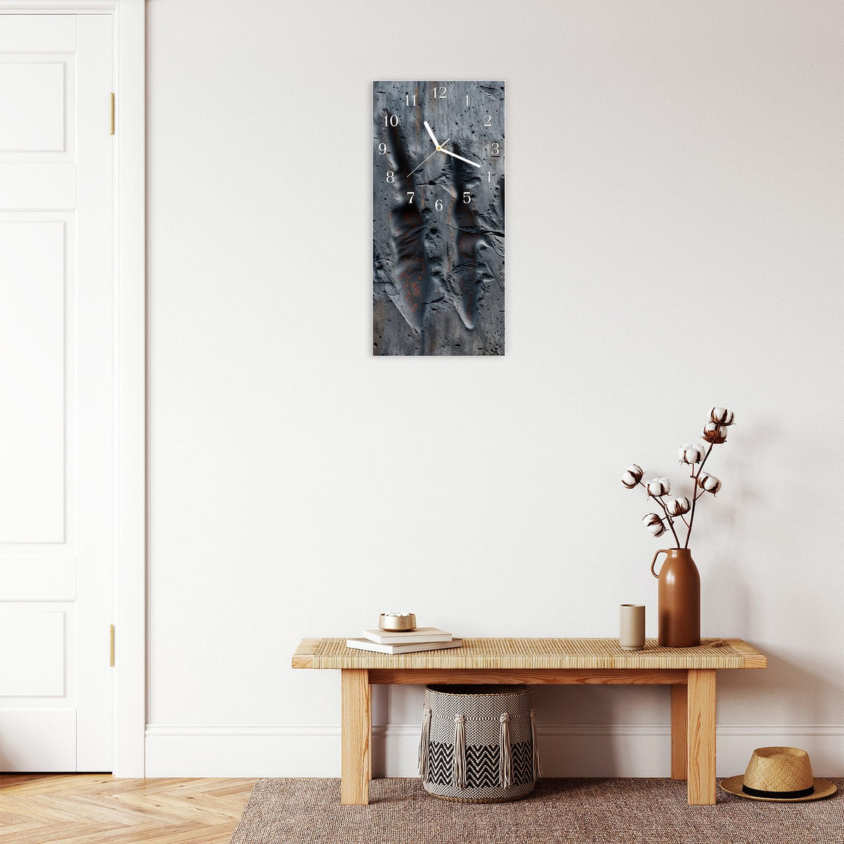 Moderne Wanduhr aus Glas mit Farbtiefe – Wanduhr Strukturiertes Muster aus Glas – Hochformat 30 × 60 cm