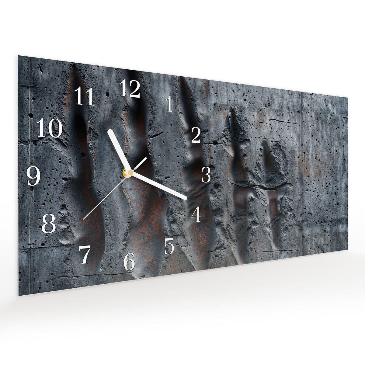 Vormontiert – mit Schwebeeffekt – Wanduhr Strukturiertes Muster aus Glas – Querformat 60 × 30 cm