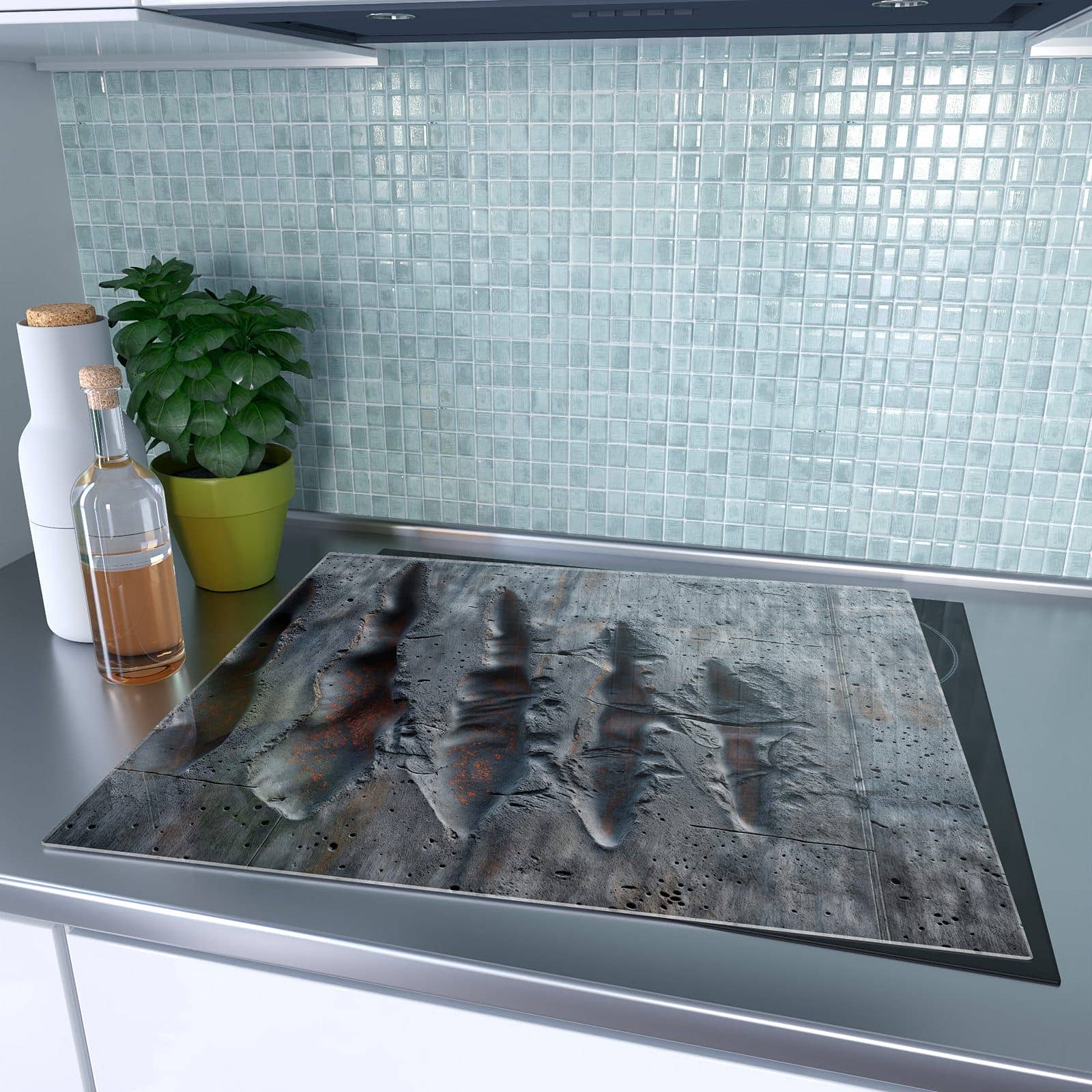 1-teilige Herdabdeckplatte aus Glas mit Strukturiertes Muster-Motiv auf dem Ceranfeld