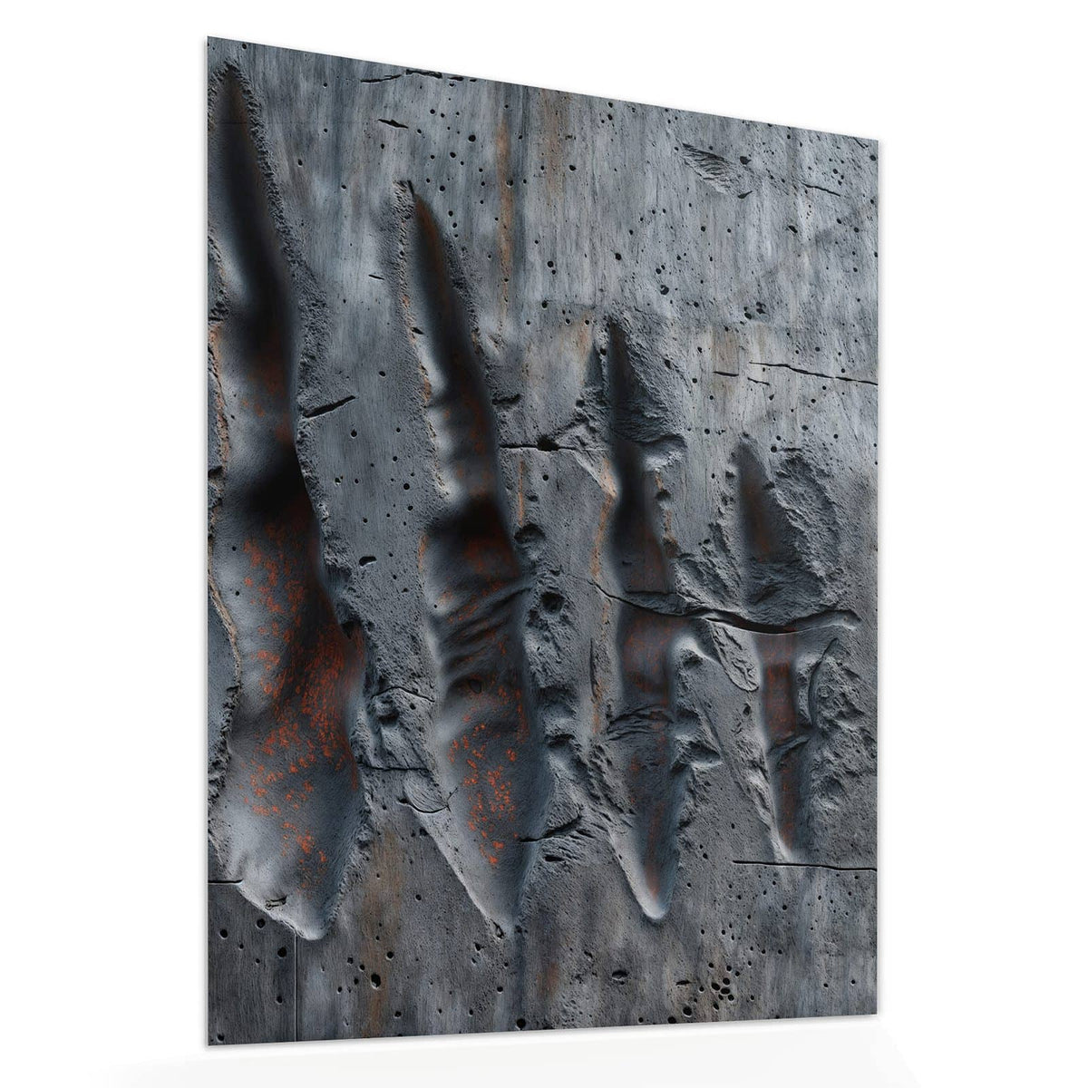 Echtglas, 4 mm – kein Acryl, keine Folie – Wandbild - Rostspuren im Beton - Hochformat