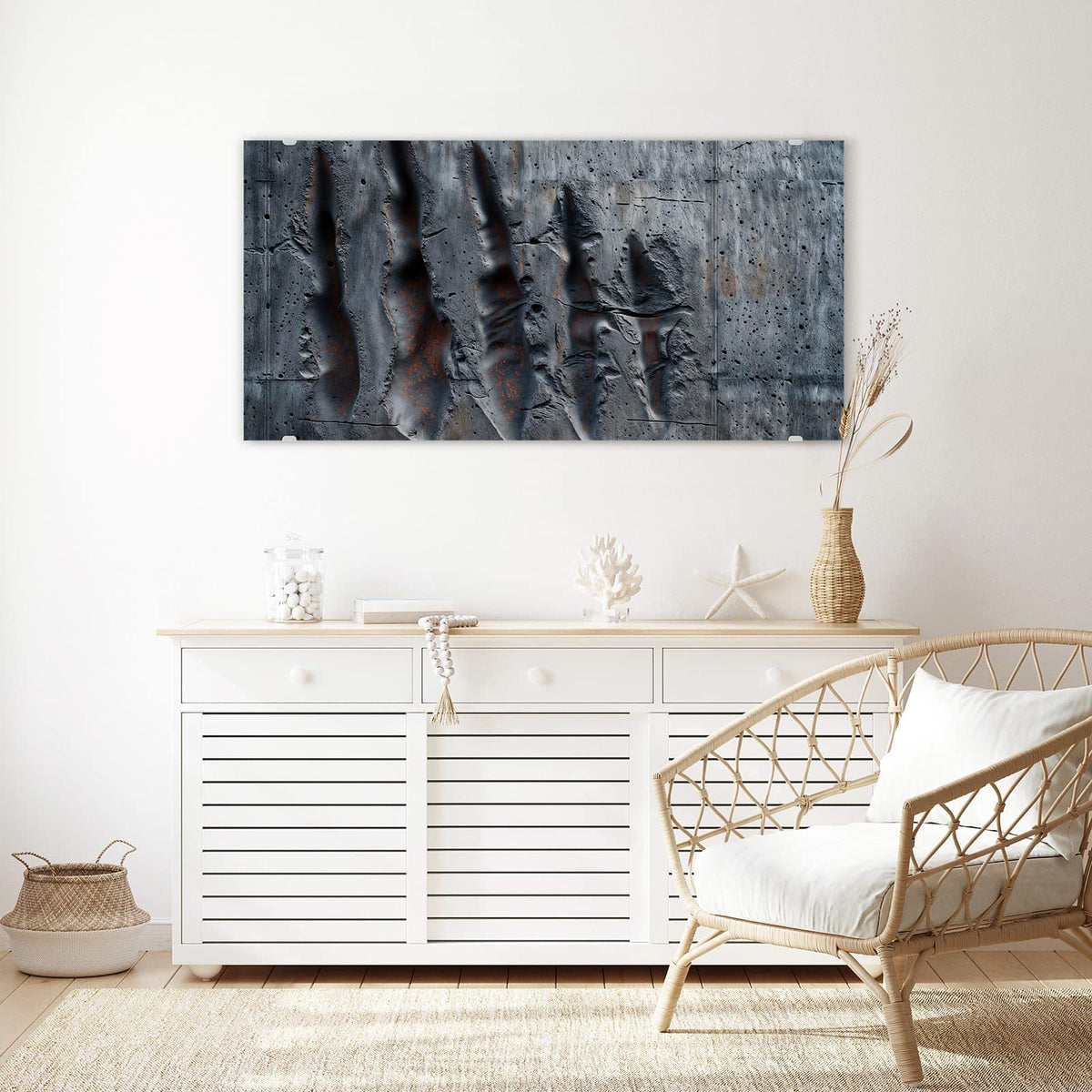 Echtglas, 4 mm – kein Acryl, keine Folie – Wandbild - Rostspuren im Beton - Querformat