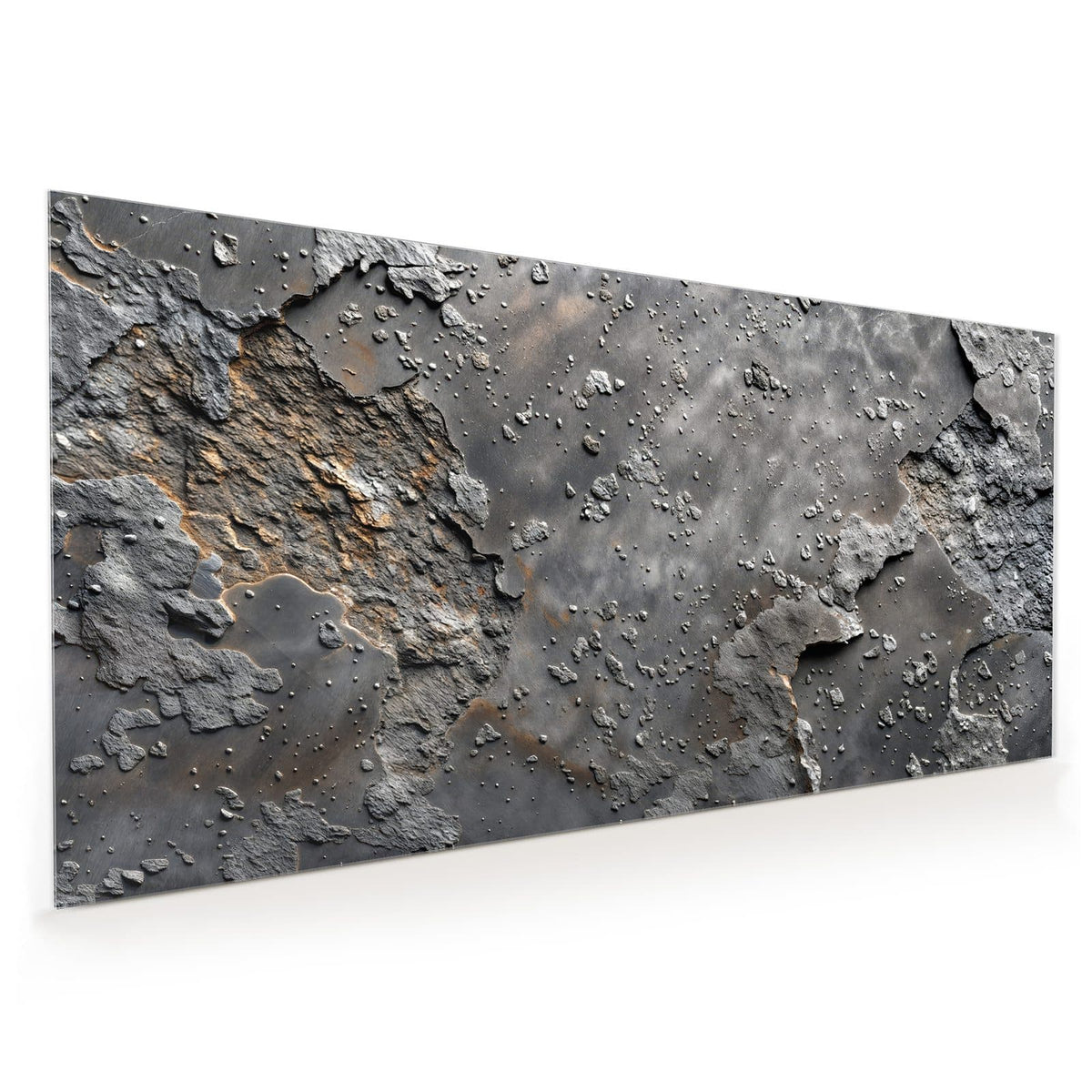 Küchenrückwand aus Glas im Hochformat: Rauer grauer Beton mit groben Einschlüssen und abgeplatzten Schichten