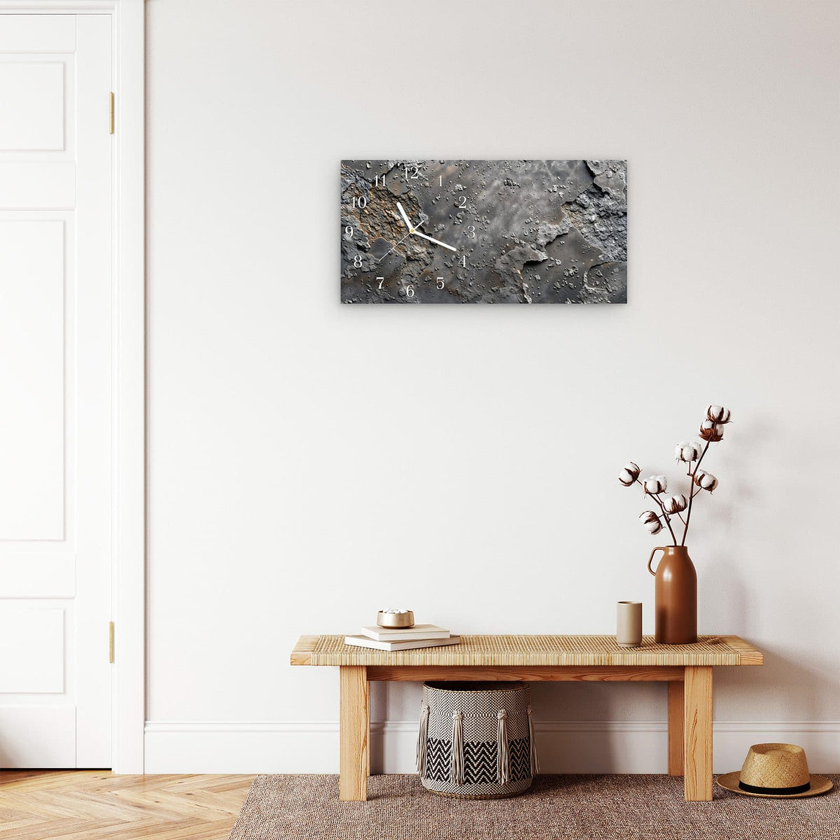 Moderne Wanduhr aus Glas mit Farbtiefe – Wanduhr Verwitterte & Oberfläche aus Glas – Querformat 60 × 30 cm